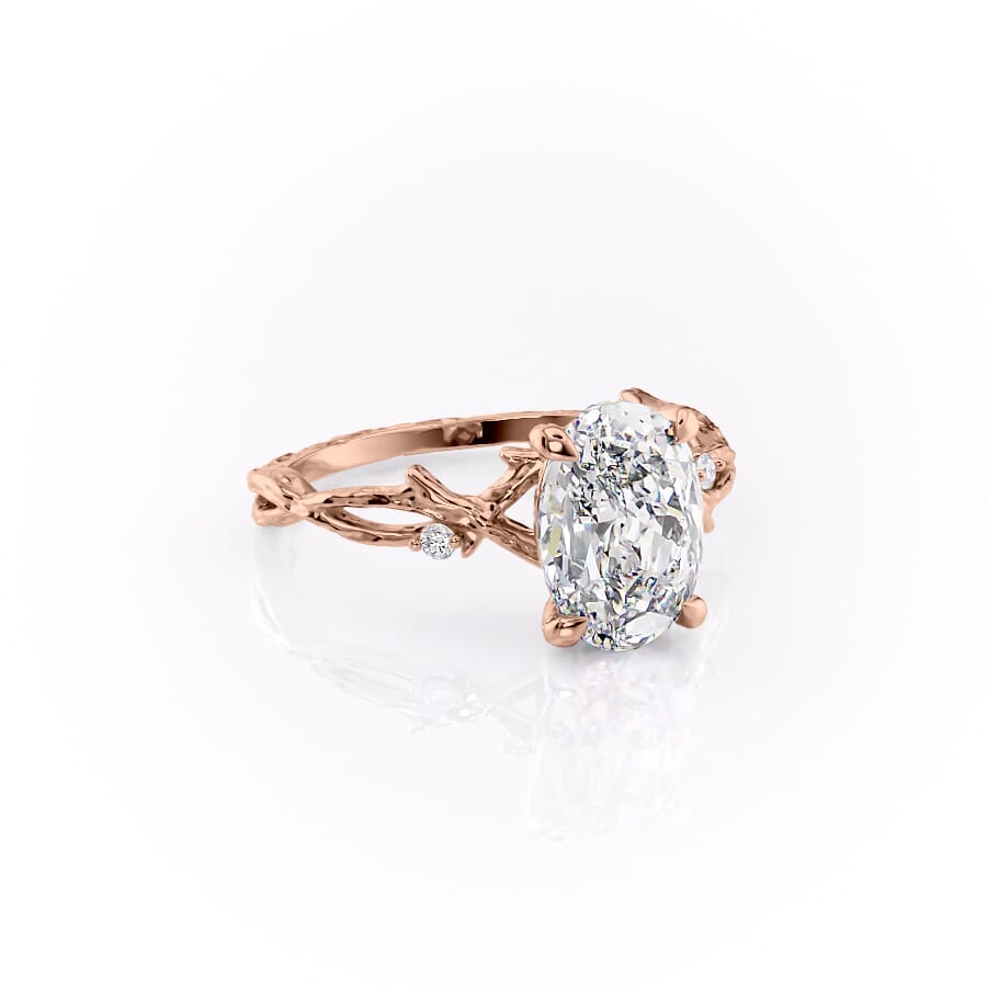 Opulent Serenity 2 Carat VVS1 Lab-Grown Oval Three Stone Ring in 18K Rose Gold Front Cross View