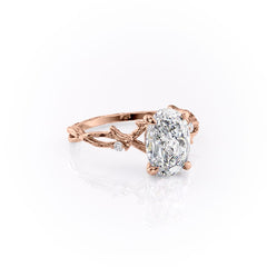 Opulent Serenity 2 Carat VVS1 Lab-Grown Oval Three Stone Ring in 18K Rose Gold Front Cross View
