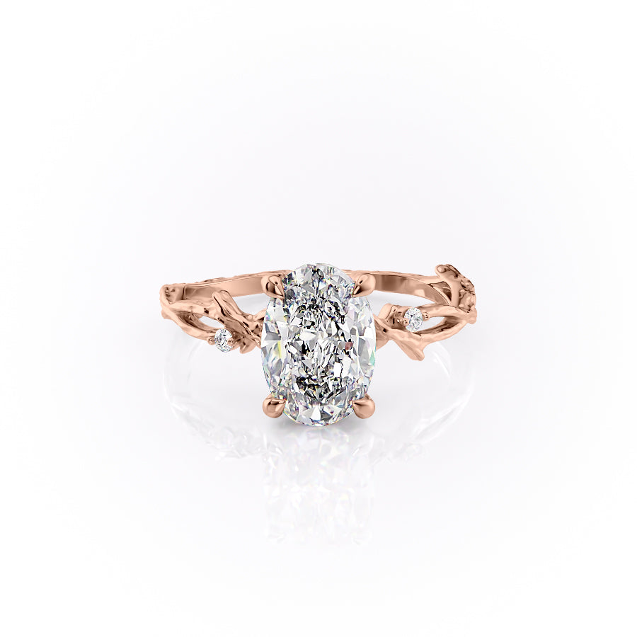 Opulent Serenity 2 Carat VVS1 Lab-Grown Oval Three Stone Ring in 18K Rose Gold Front View