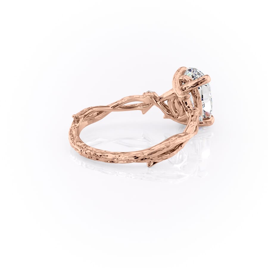 Opulent Serenity 2 Carat VVS1 Lab-Grown Oval Three Stone Ring in 18K Rose Gold Back Cross View