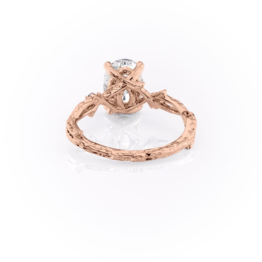 Opulent Serenity 2 Carat VVS1 Lab-Grown Oval Three Stone Ring in 18K Rose Gold Back View