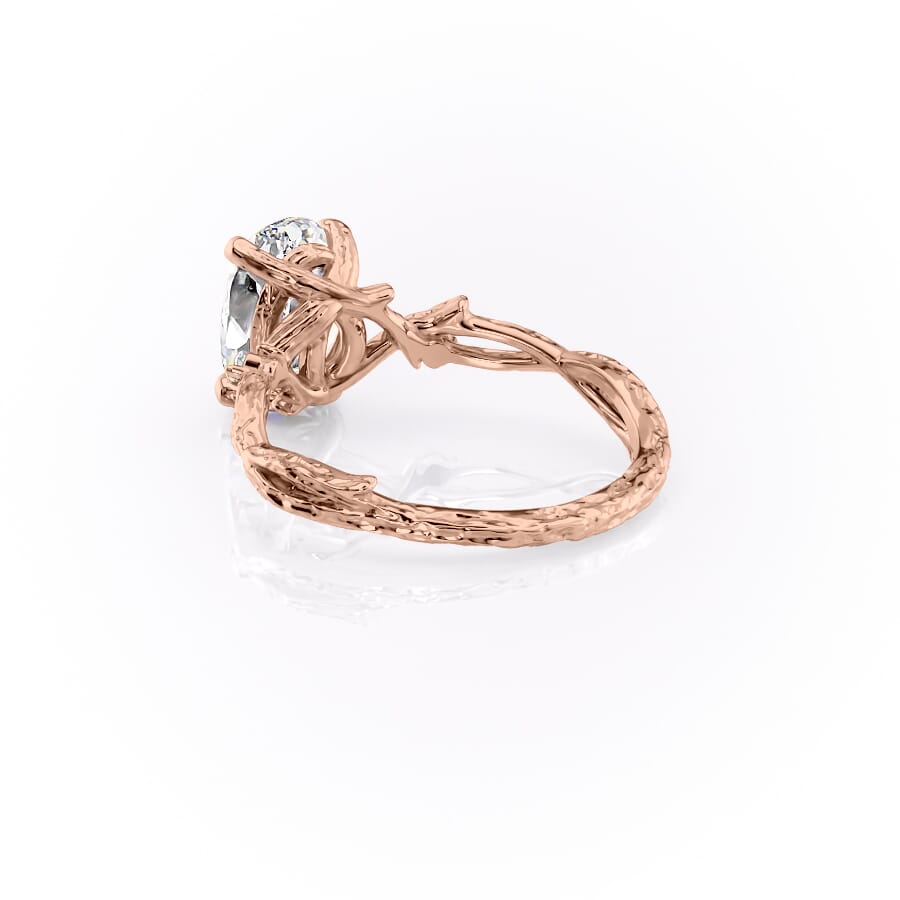 Opulent Serenity 2 Carat VVS1 Lab-Grown Oval Three Stone Ring in 18K Rose Gold Left Cross View