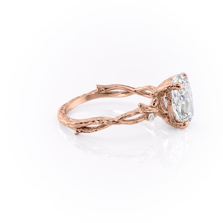 Opulent Serenity 2 Carat VVS1 Lab-Grown Oval Three Stone Ring in 18K Rose Gold Right View