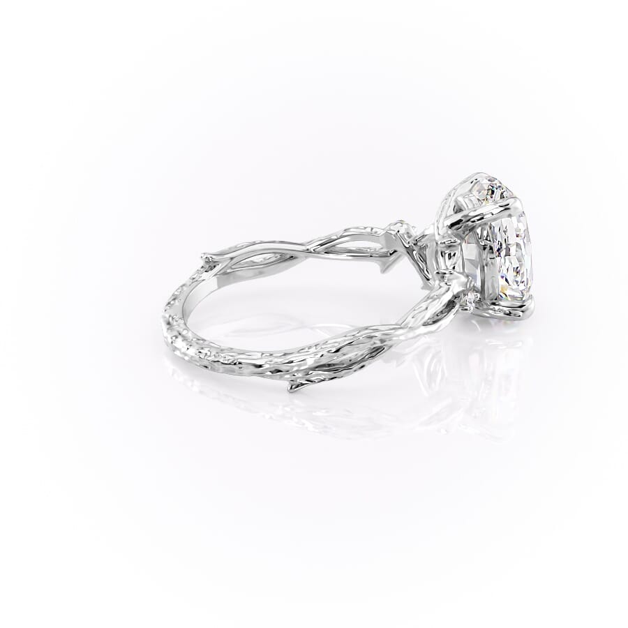 Opulent Serenity 2 Carat VVS1 Lab-Grown Oval Three Stone Ring in 18K White Gold Back Cross View