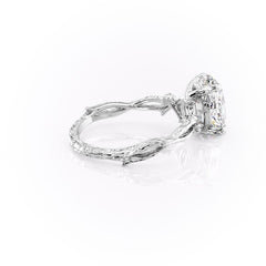 Opulent Serenity 2 Carat VVS1 Lab-Grown Oval Three Stone Ring in 18K White Gold Back Cross View