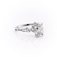 Opulent Serenity 2 Carat VVS1 Lab-Grown Oval Three Stone Ring in 18K White Gold Front Right Cross View