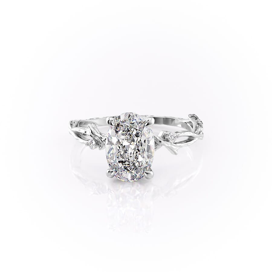 Opulent Serenity 2 Carat VVS1 Lab-Grown Oval Three Stone Ring in 18K White Gold Front View

