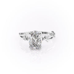 Opulent Serenity 2 Carat VVS1 Lab-Grown Oval Three Stone Ring in 18K White Gold Front View

