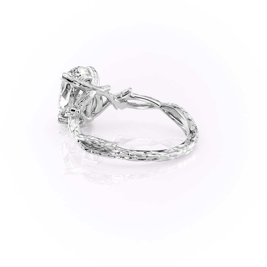 Opulent Serenity 2 Carat VVS1 Lab-Grown Oval Three Stone Ring in 18K White Gold Left Cross View