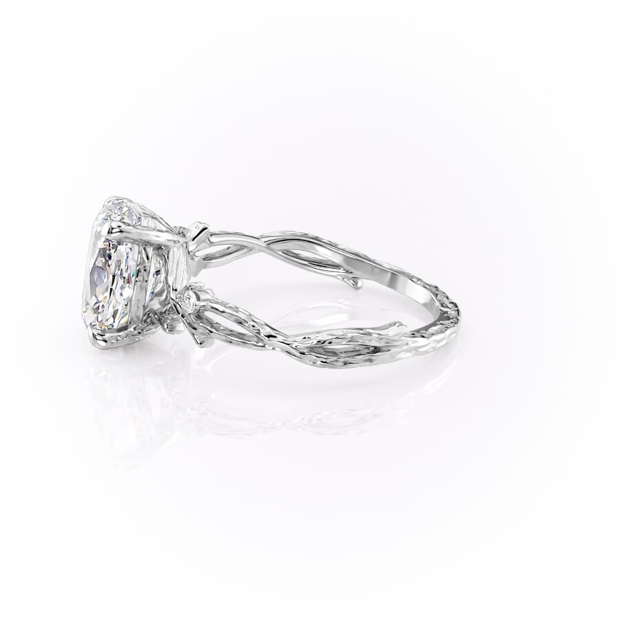Opulent Serenity 2 Carat VVS1 Lab-Grown Oval Three Stone Ring in 18K White Gold Left View
