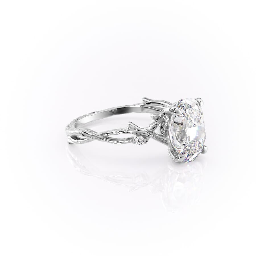 Opulent Serenity 2 Carat VVS1 Lab-Grown Oval Three Stone Ring in 18K White Gold Right Cross View