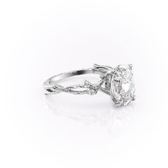 Opulent Serenity 2 Carat VVS1 Lab-Grown Oval Three Stone Ring in 18K White Gold Right Cross View