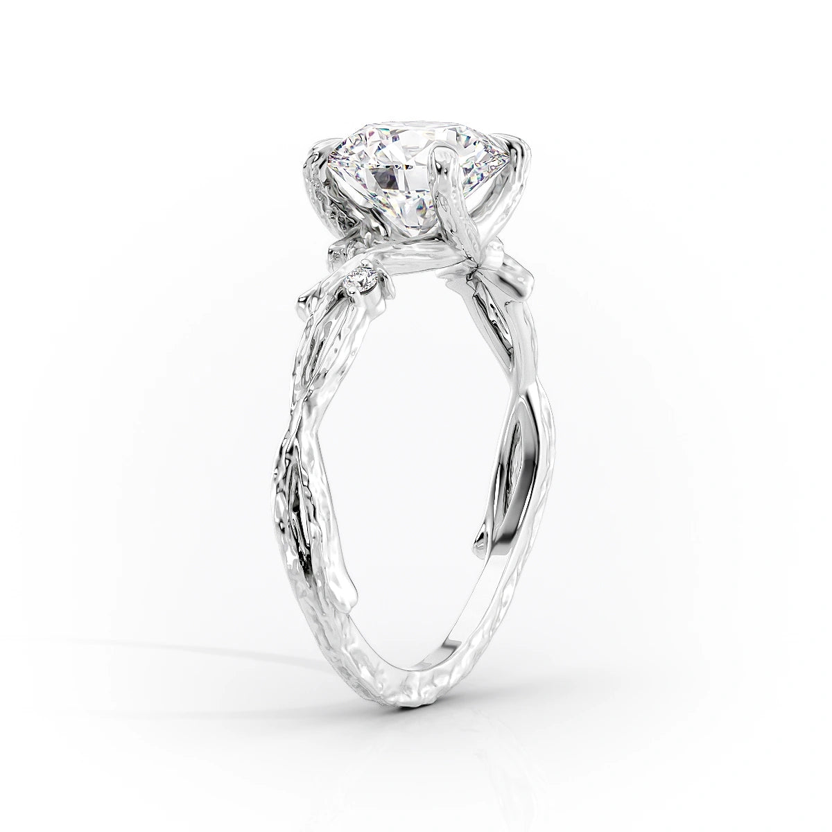 Opulent Serenity 2 Carat VVS1 Lab-Grown Oval Three Stone Ring in 18K White Gold Standing View