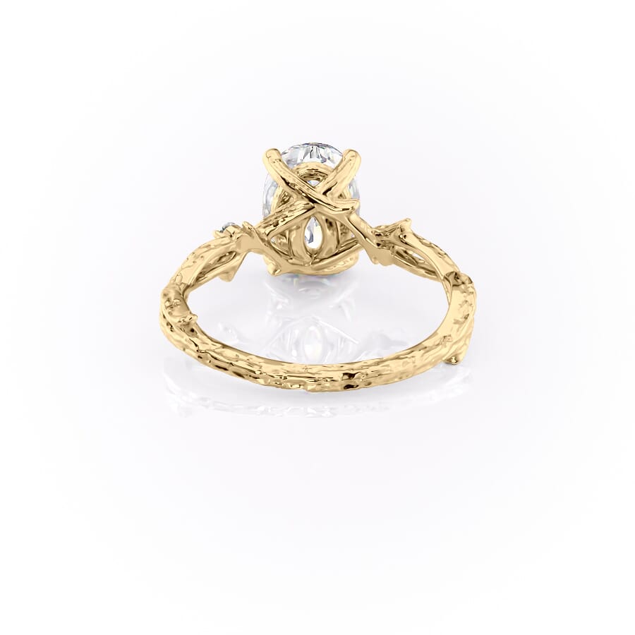 Opulent Serenity 2 Carat VVS1 Lab-Grown Oval Three Stone Ring in 18K Yellow Gold Back View