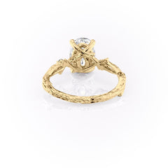 Opulent Serenity 2 Carat VVS1 Lab-Grown Oval Three Stone Ring in 18K Yellow Gold Back View