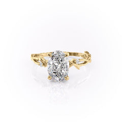 Opulent Serenity 2 Carat VVS1 Lab-Grown Oval Three Stone Ring in 18K Yellow Gold Front View