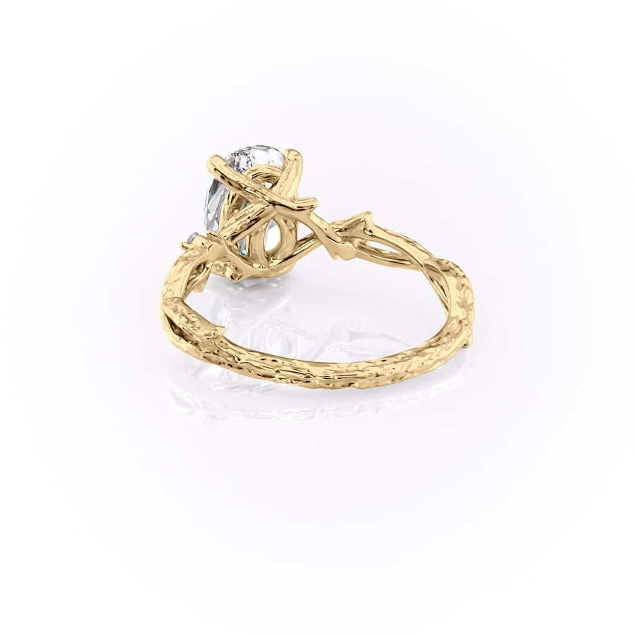Opulent Serenity 2 Carat VVS1 Lab-Grown Oval Three Stone Ring in 18K Yellow Gold Left Cross View