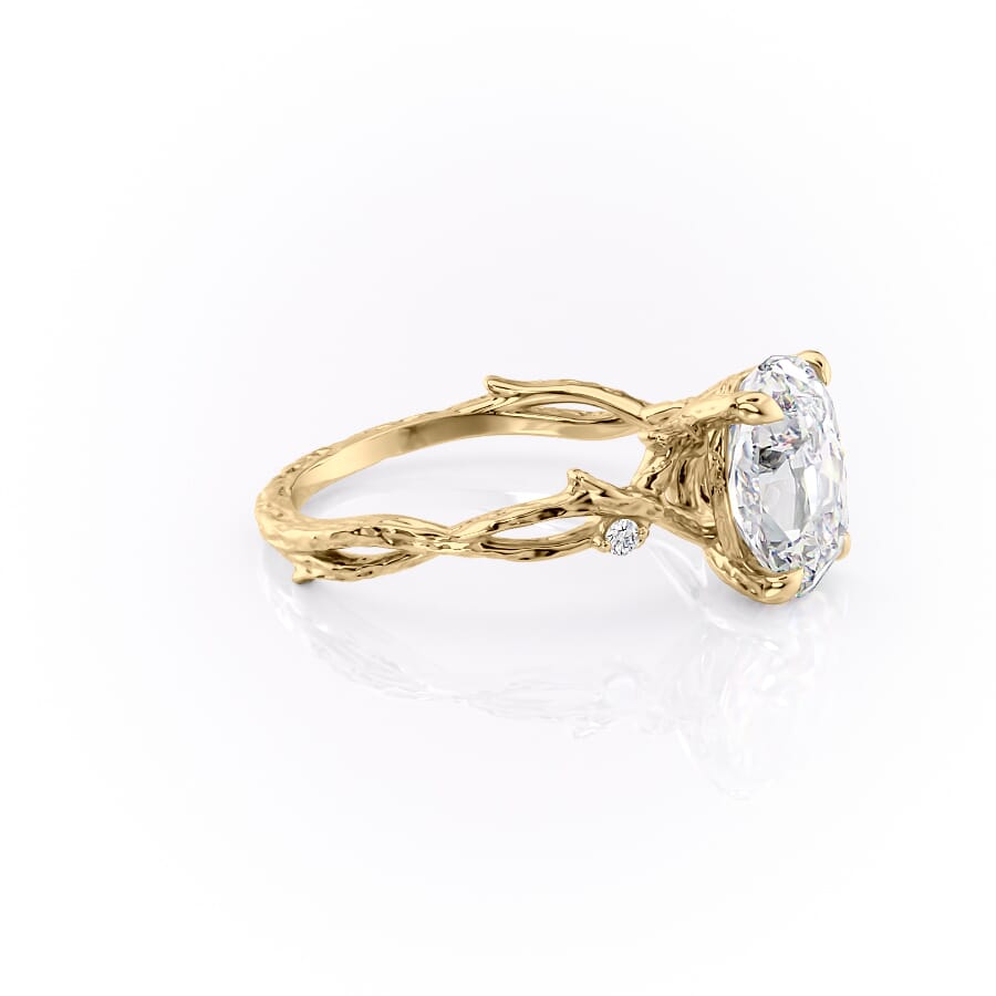 Opulent Serenity 2 Carat VVS1 Lab-Grown Oval Three Stone Ring in 18K Yellow Gold Right Cross View