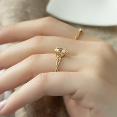 Opulent Serenity 2 Carat VVS1 Lab-Grown Oval Three Stone Ring in 18K Yellow Gold Side View