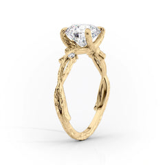 Opulent Serenity 2 Carat VVS1 Lab-Grown Oval Three Stone Ring in 18K Yellow Gold Standing View