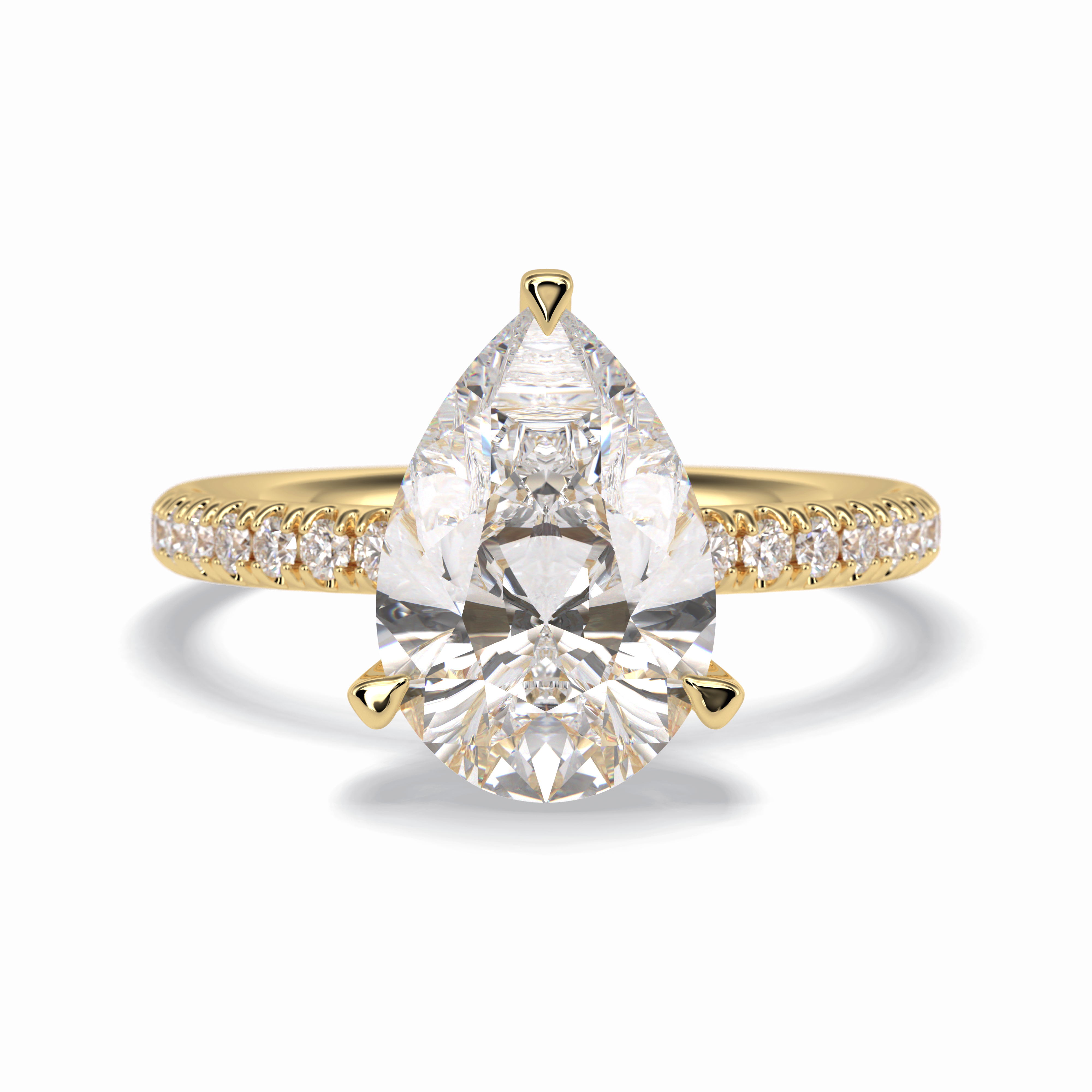 Vertex 2.84 Carat Pear VVS1 Moissanite Pave Engagement Ring in 18k Yellow Gold