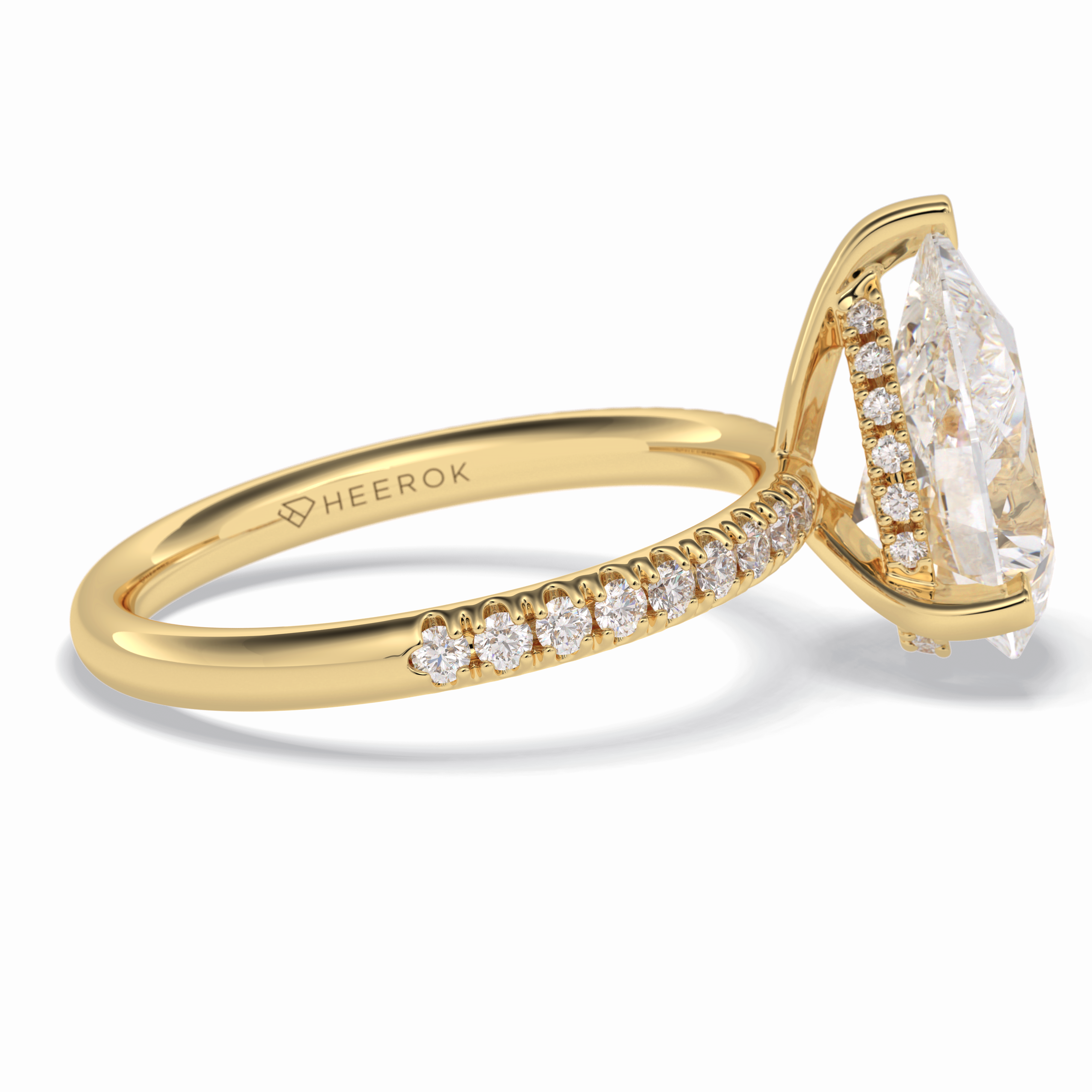 Vertex 2.84 Carat Pear VVS1 Moissanite Pave Engagement Ring in 18k Yellow Gold