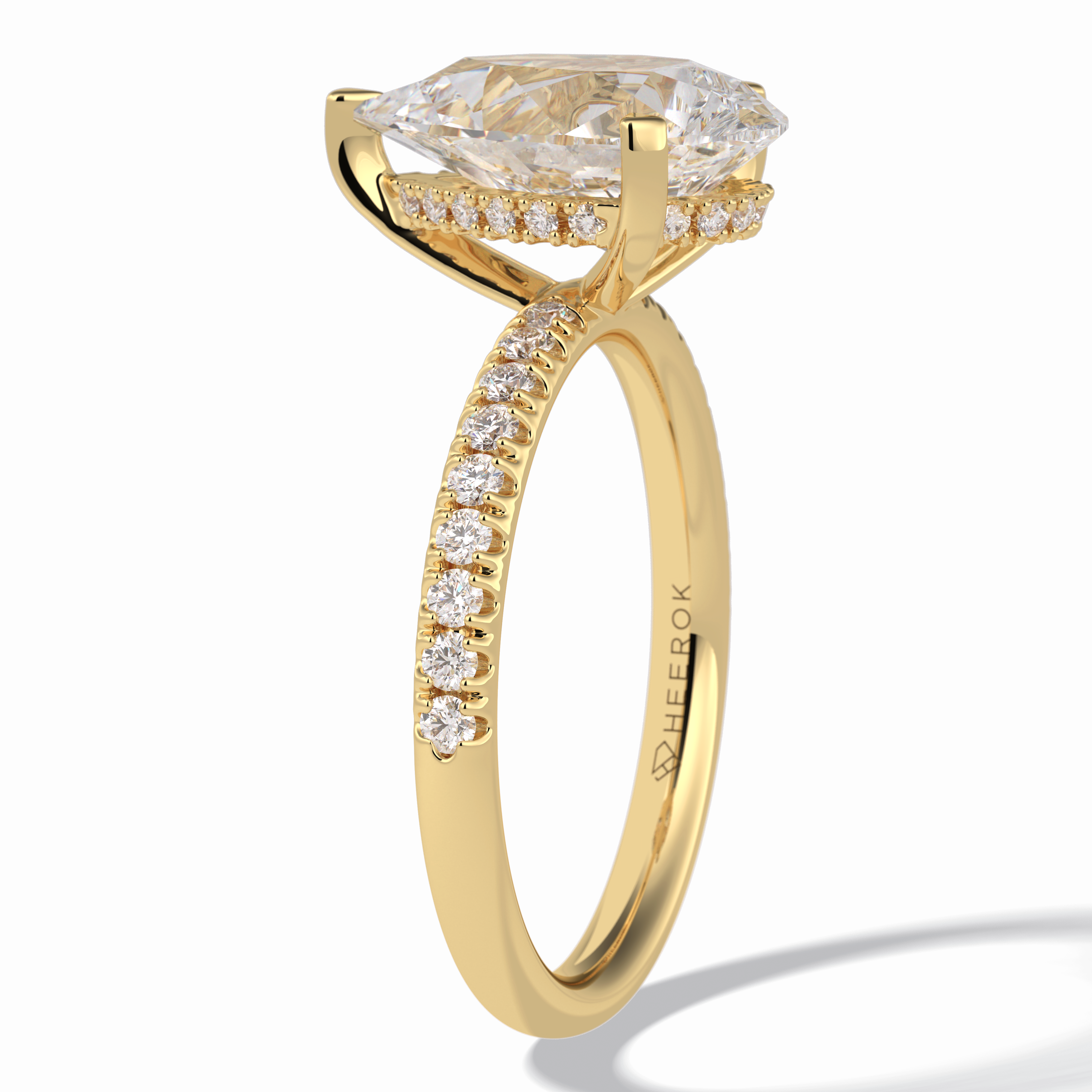 Vertex 2.84 Carat Pear VVS1 Moissanite Pave Engagement Ring in 18k Yellow Gold