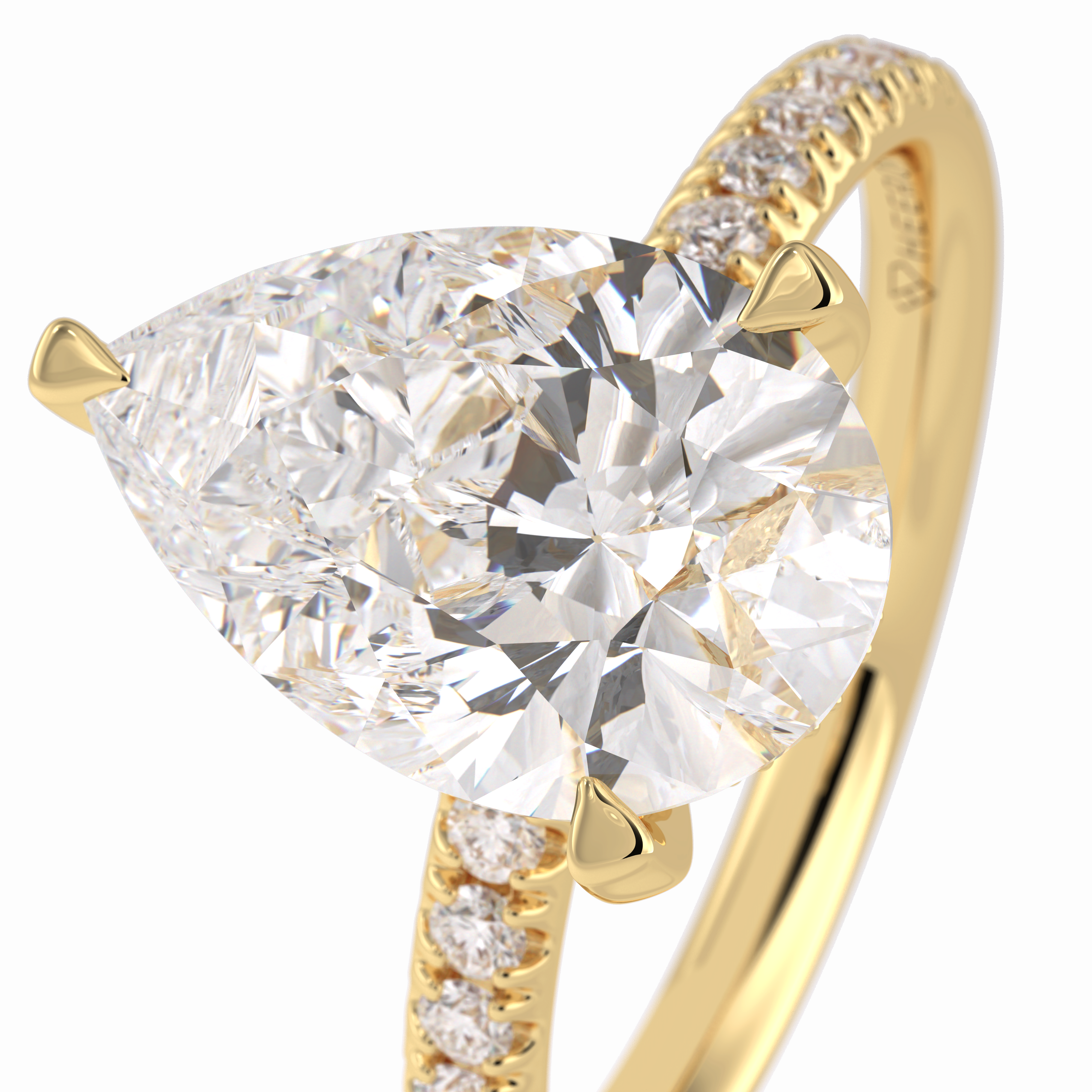 Vertex 2.84 Carat Pear VVS1 Moissanite Pave Engagement Ring in 18k Yellow Gold