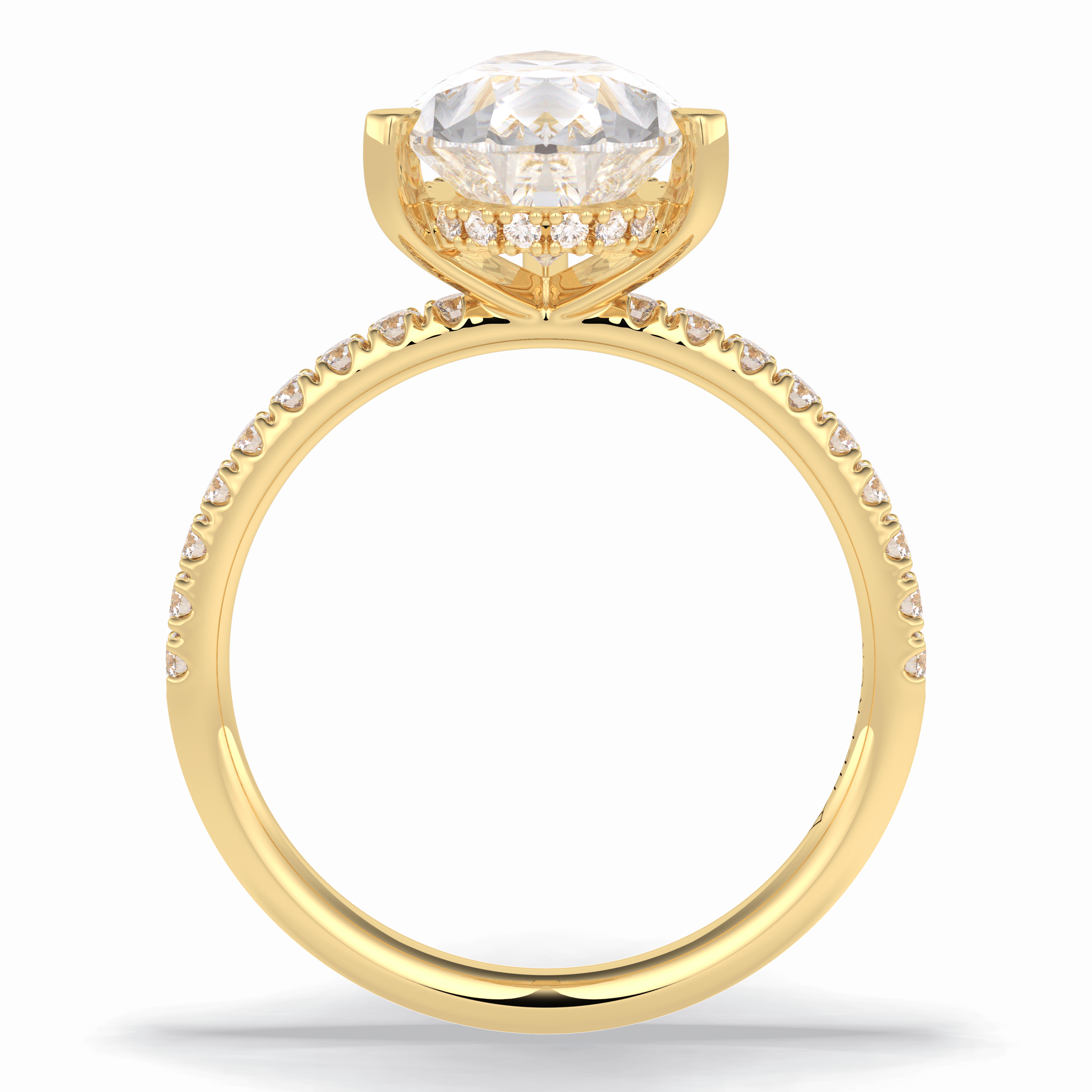 Vertex 2.84 Carat Pear VVS1 Moissanite Pave Engagement Ring in 18k Yellow Gold