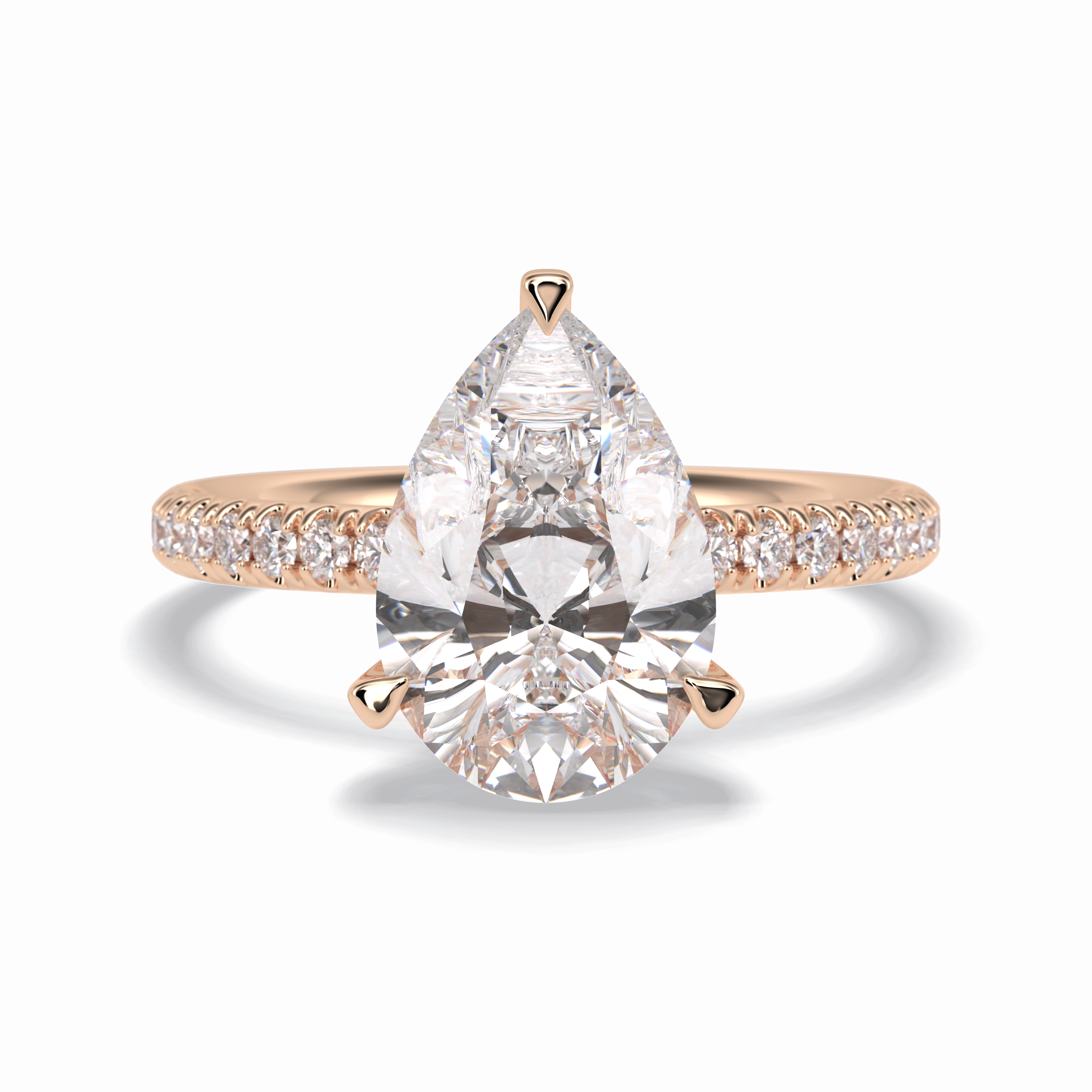 Vertex 2.84 Carat Pear VVS1 Moissanite Pave Engagement Ring in 18k Rose Gold