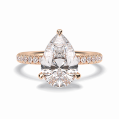 Vertex 2.84 Carat Pear VVS1 Moissanite Pave Engagement Ring in 18k Rose Gold