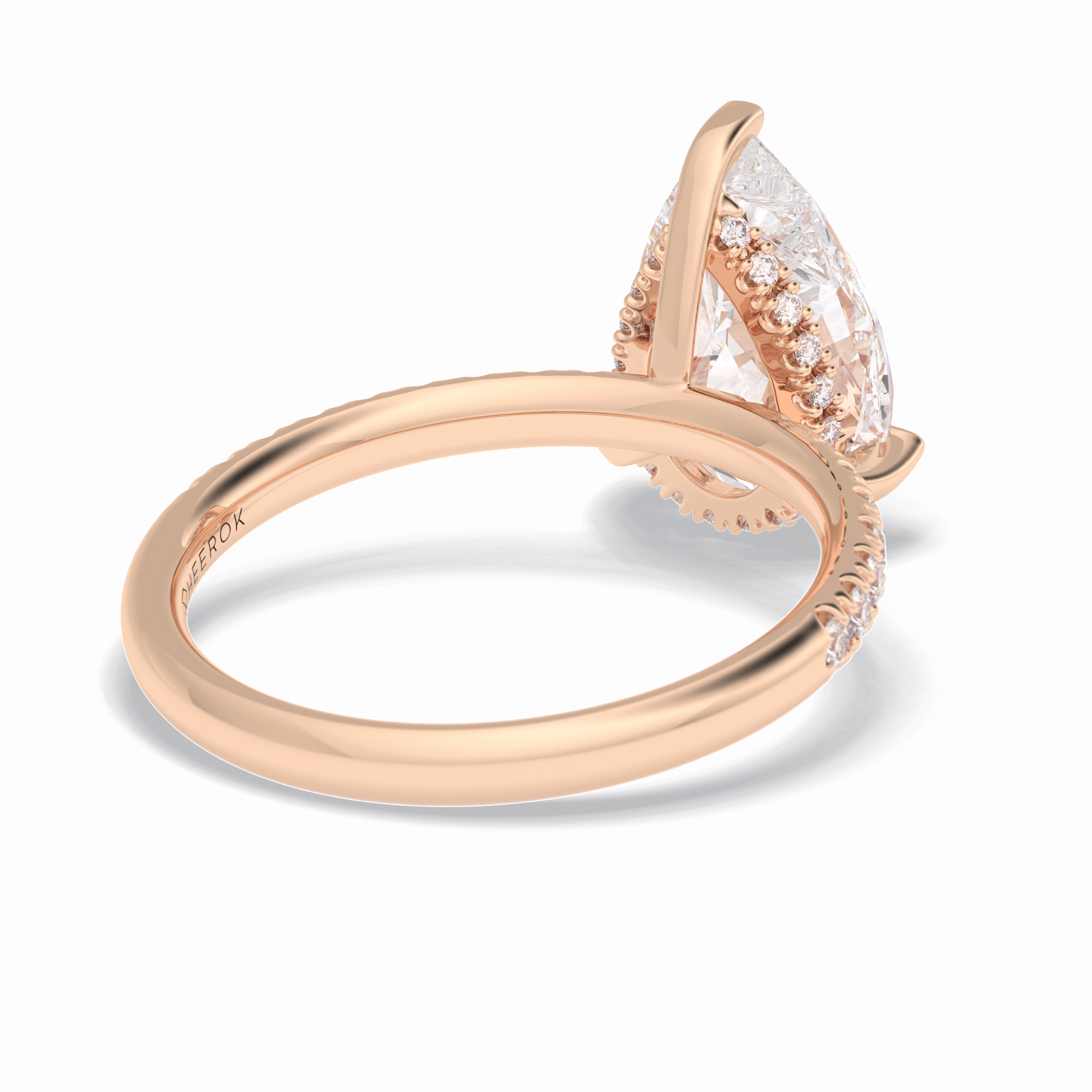 Vertex 2.84 Carat Pear VVS1 Moissanite Pave Engagement Ring in 18k Rose Gold