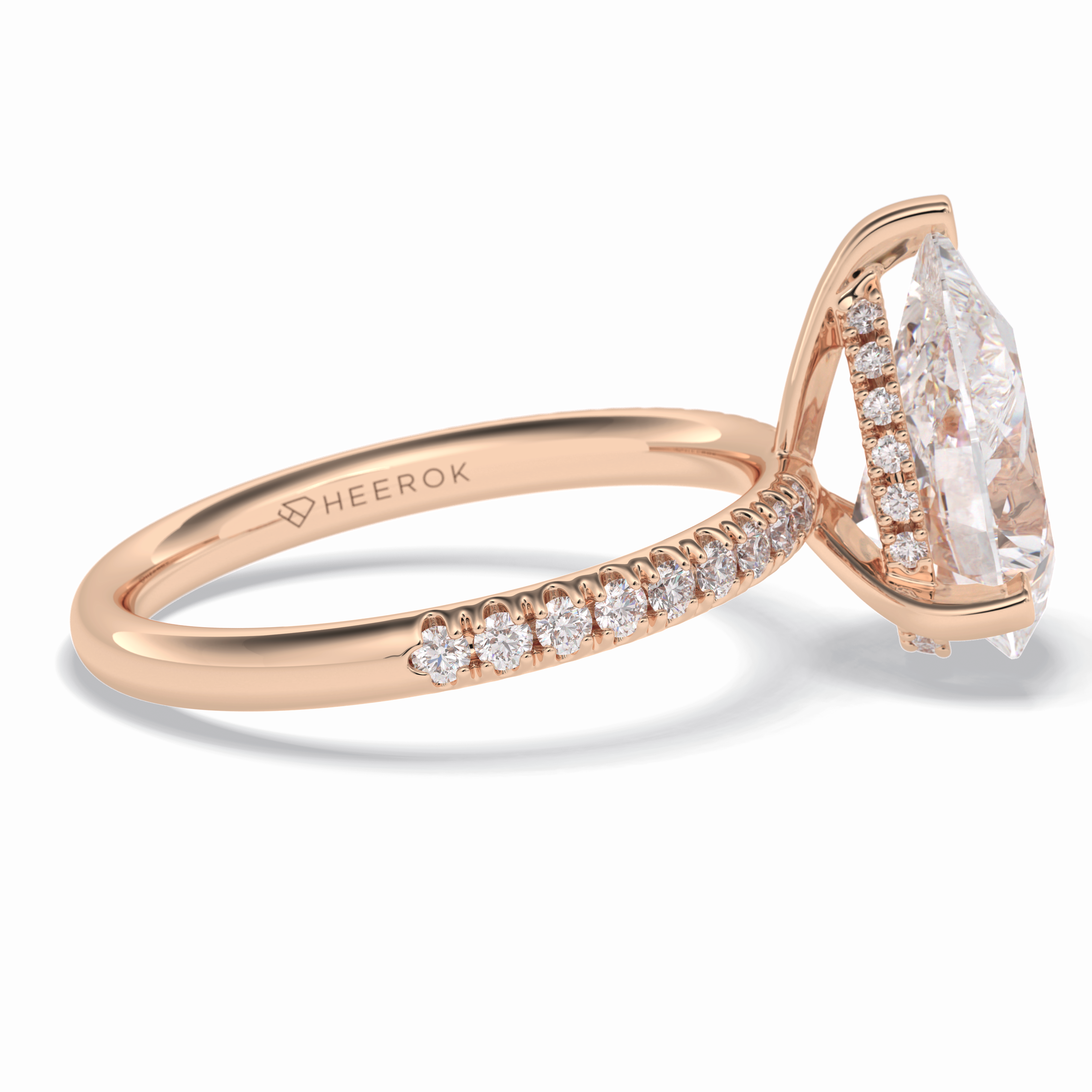 Vertex 2.84 Carat Pear VVS1 Moissanite Pave Engagement Ring in 18k Rose Gold