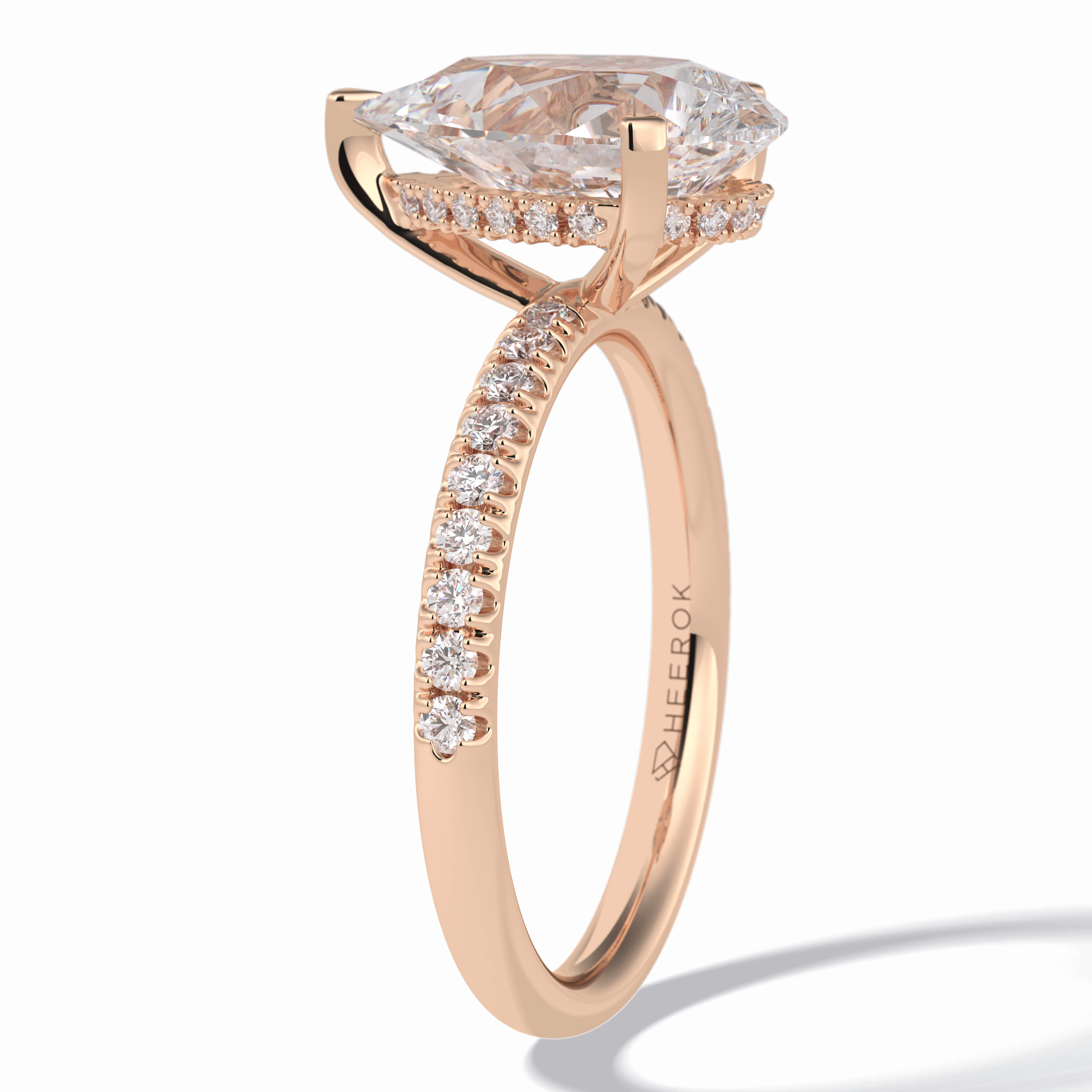 Vertex 2.84 Carat Pear VVS1 Moissanite Pave Engagement Ring in 18k Rose Gold