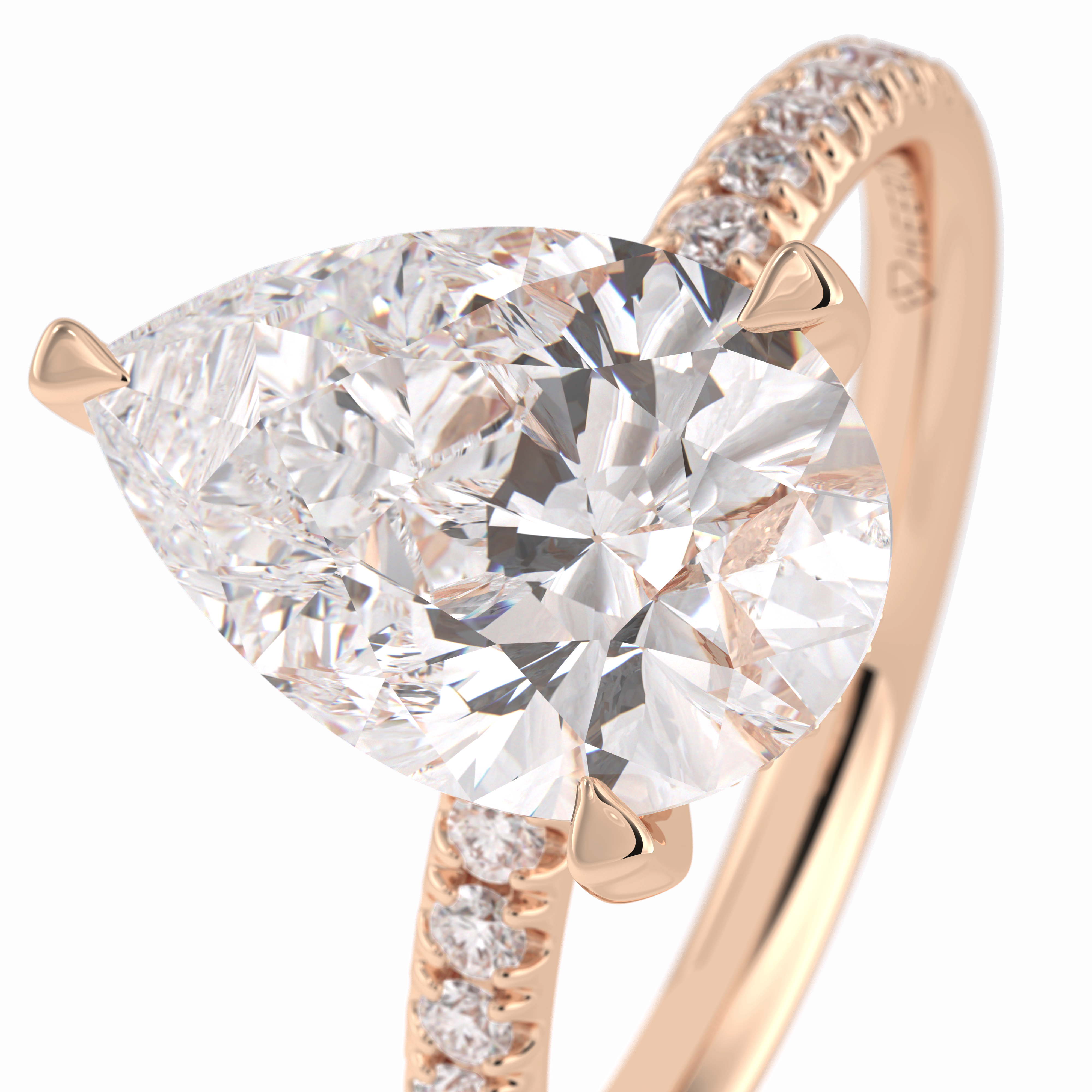 Vertex 2.84 Carat Pear VVS1 Moissanite Pave Engagement Ring in 18k Rose Gold