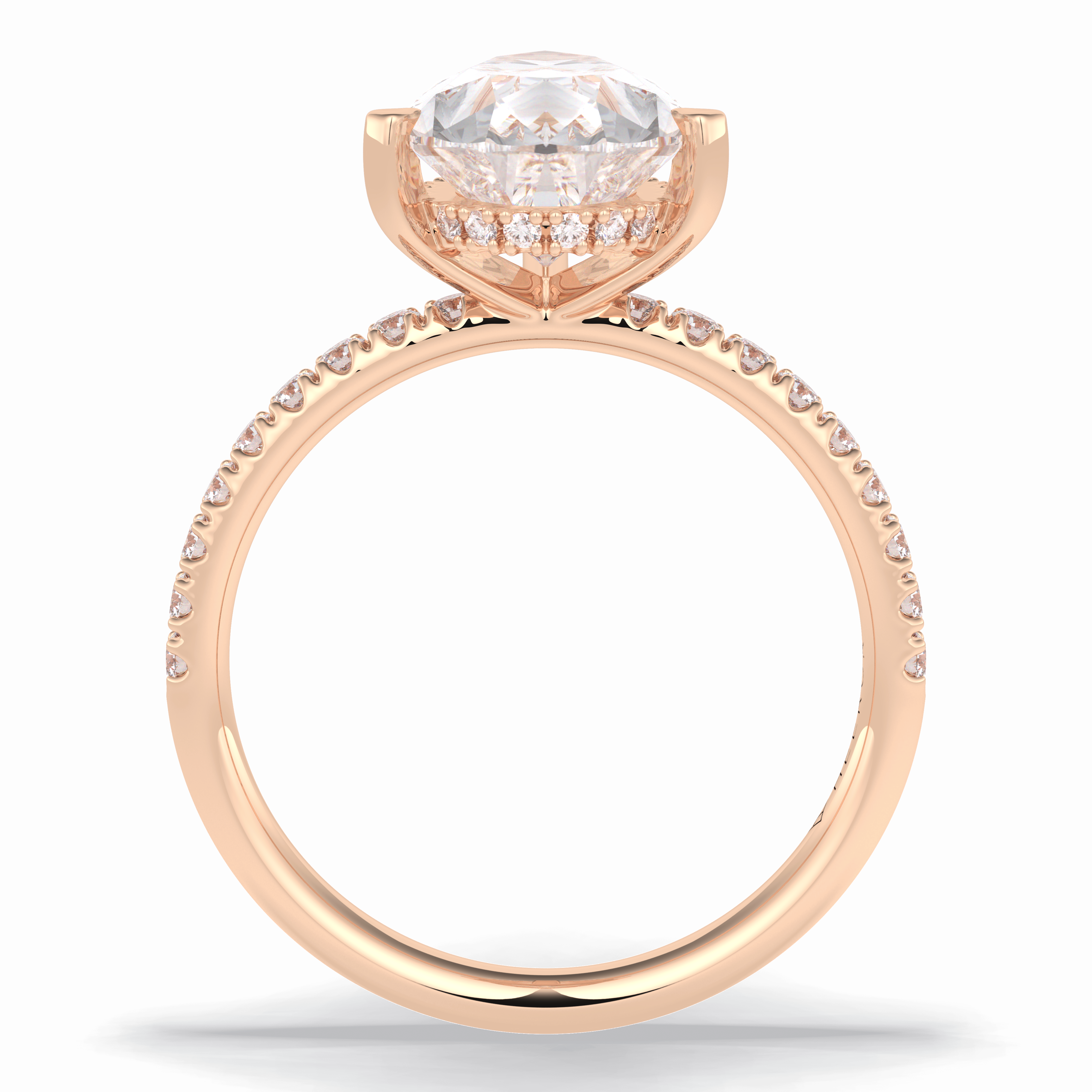 Vertex 2.84 Carat Pear VVS1 Moissanite Pave Engagement Ring in 18k Rose Gold