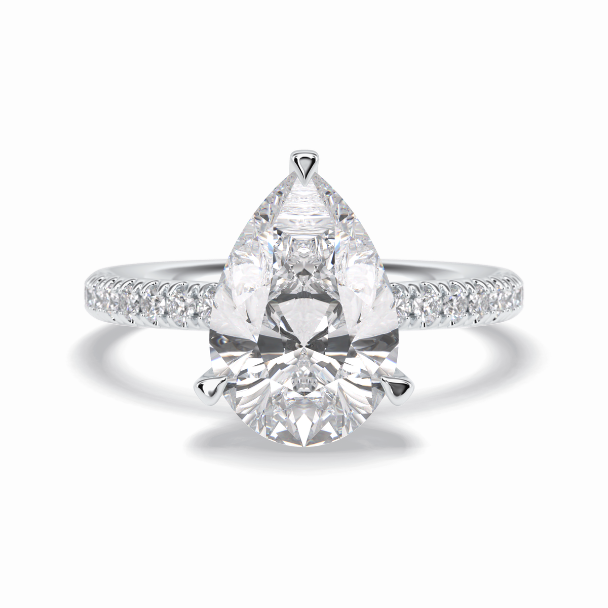 Vertex 2.84 Carat Pear VVS1 Moissanite Pave Engagement Ring in 18k White Gold