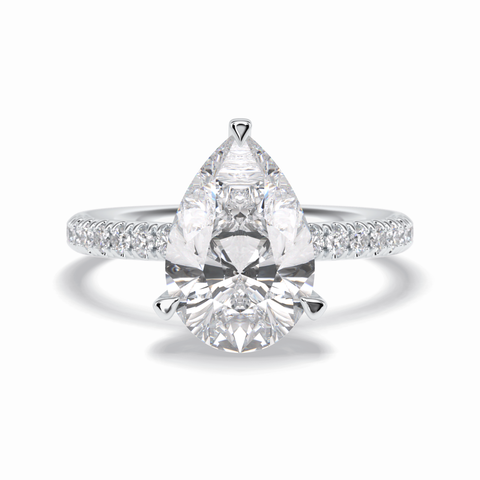 Vertex 2.84 Carat Pear VVS1 Moissanite Pave Engagement Ring in 18k Gold