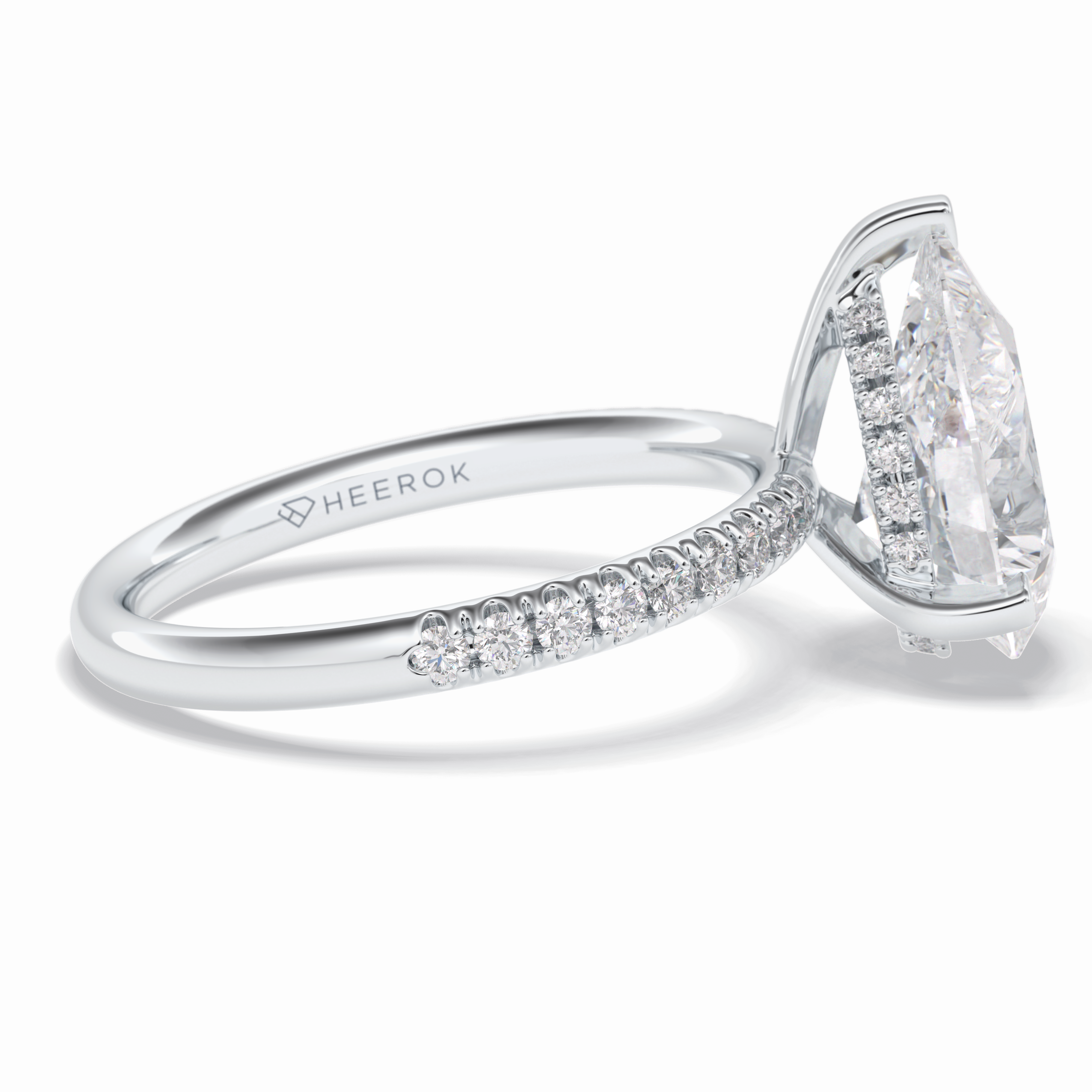 Vertex 2.84 Carat Pear VVS1 Moissanite Pave Engagement Ring in 18k White Gold