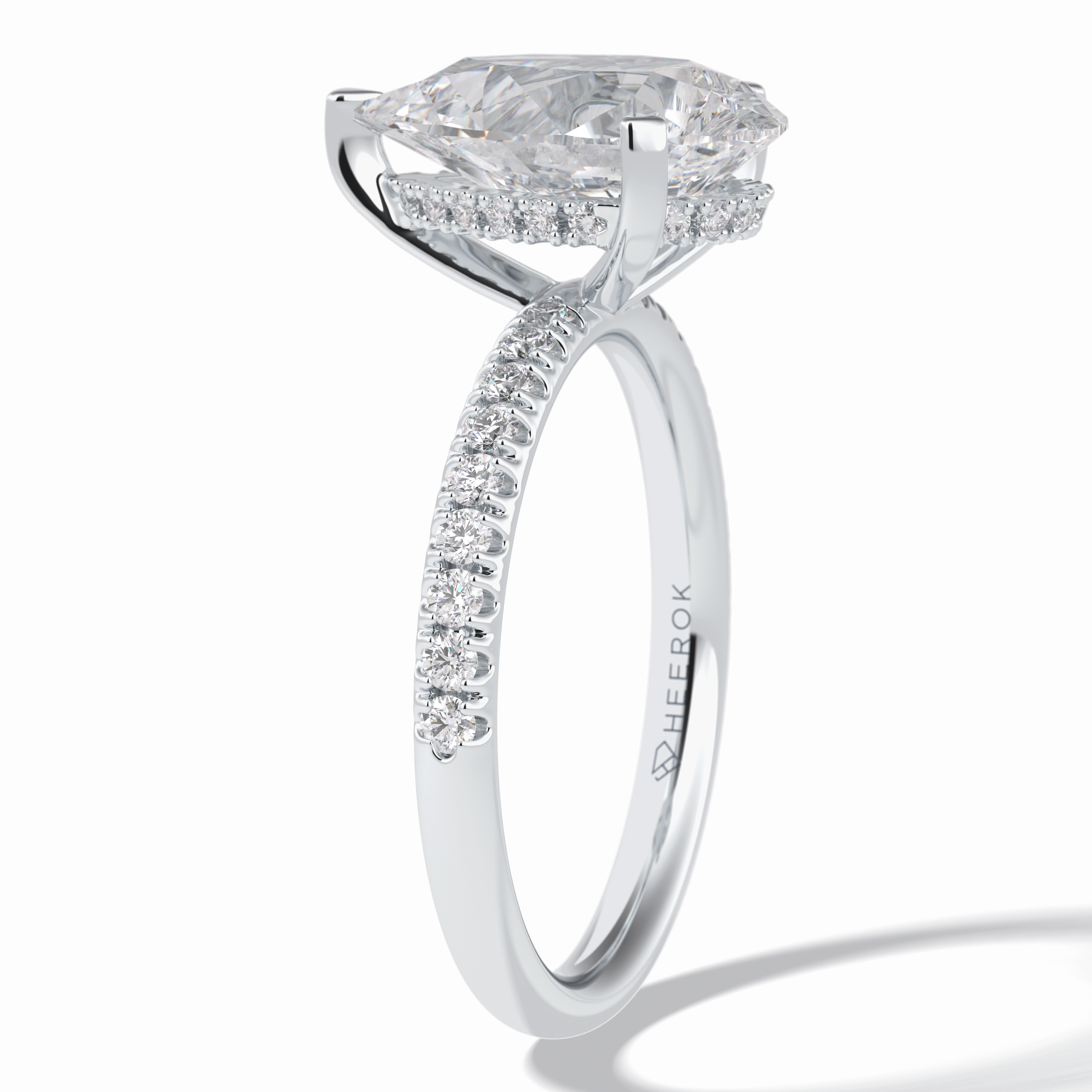 Vertex 2.84 Carat Pear VVS1 Moissanite Pave Engagement Ring in 18k White Gold