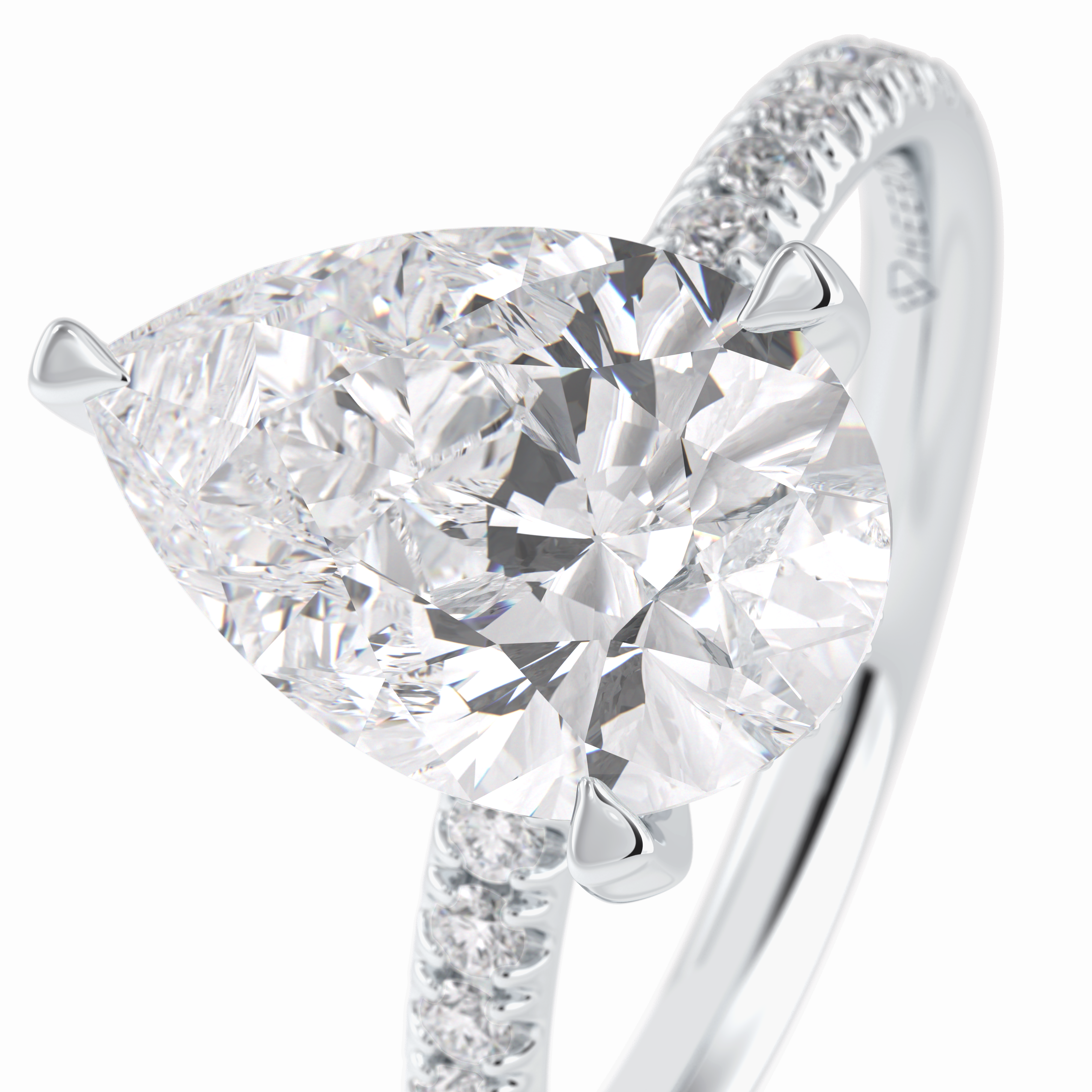 Vertex 2.84 Carat Pear VVS1 Moissanite Pave Engagement Ring in 18k White Gold