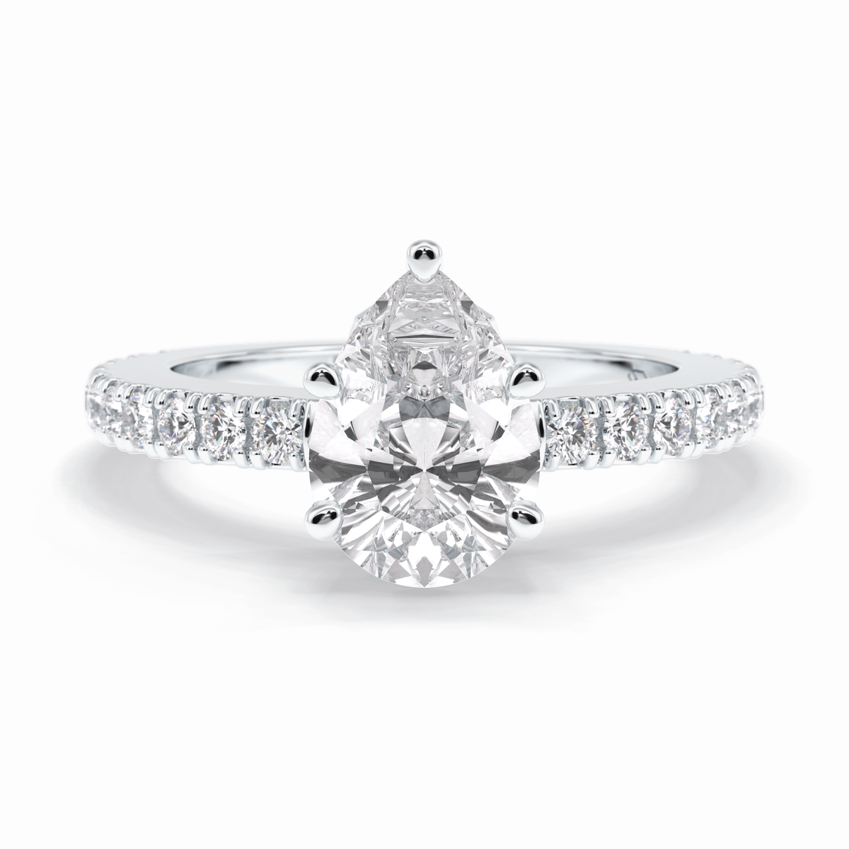 Purity 1.81 Carat Pear VS1 Lab-Grown Pave Engagement Ring in 18K Gold