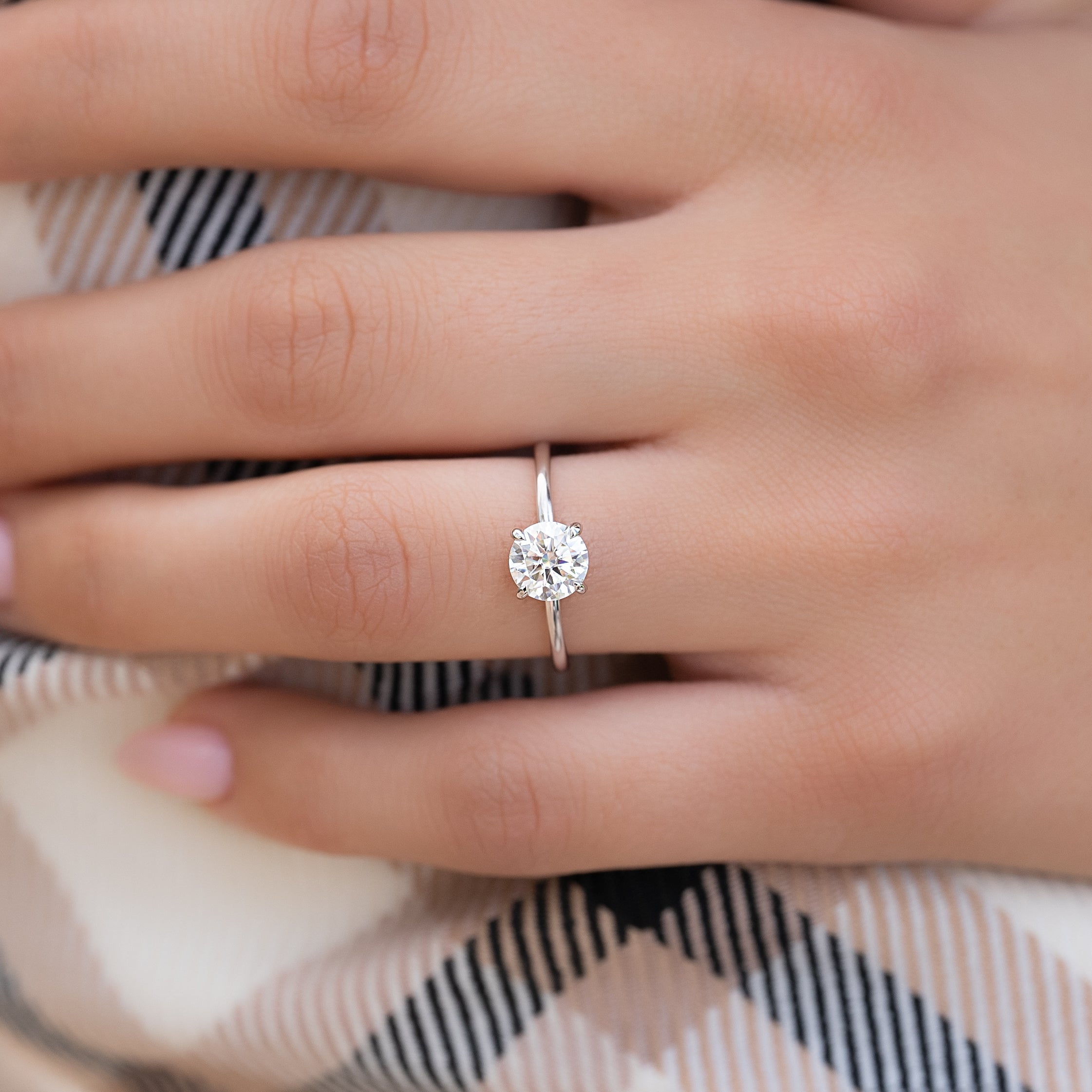 Polaris Glow 1.14 Carat VVS Lab-Grown Round Hidden Halo Engagement Ring in 18K White Gold Finger View 