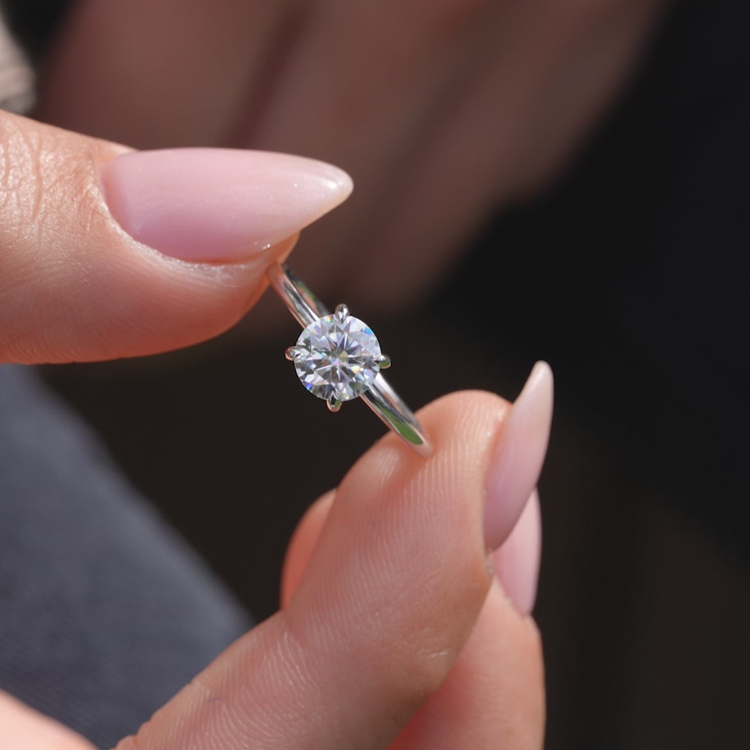 Polaris Glow 1.14 Carat VVS Lab-Grown Round Hidden Halo Engagement Ring in 18K White Gold Hand View 