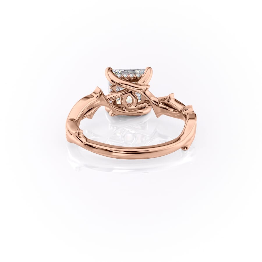 Prism Vine 2.20 Carat VVS Lab-Grown Princess Three-Stone Pave Engagement Ring in 18K Rose Gold Back View