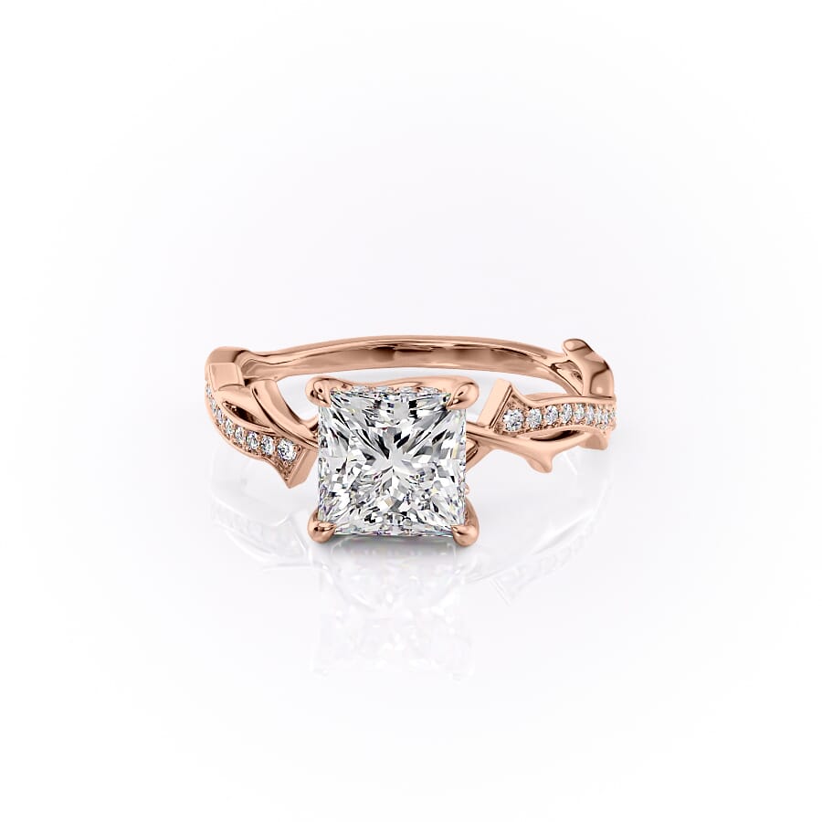 Prism Vine 2.20 Carat VVS Lab-Grown Princess Three-Stone Pave Engagement Ring in 18K Rose Gold Front View