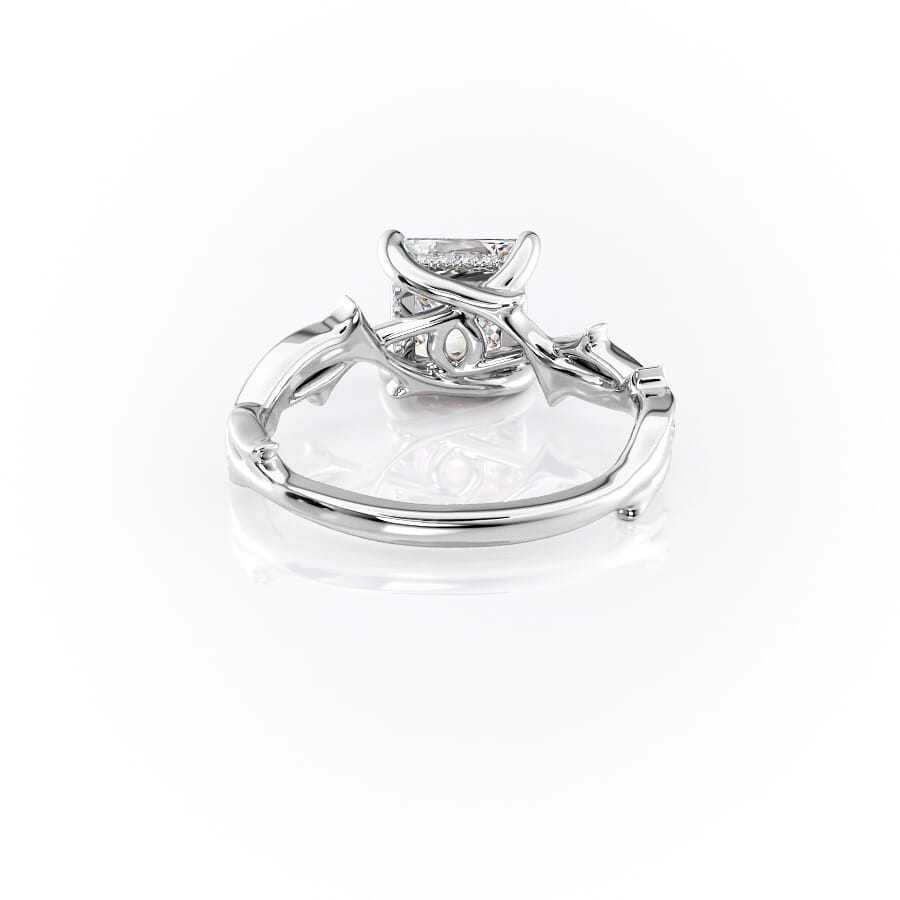 Prism Vine 2.20 Carat VVS Lab-Grown Princess Three-Stone Pave Engagement Ring in 18K White Gold Back View
