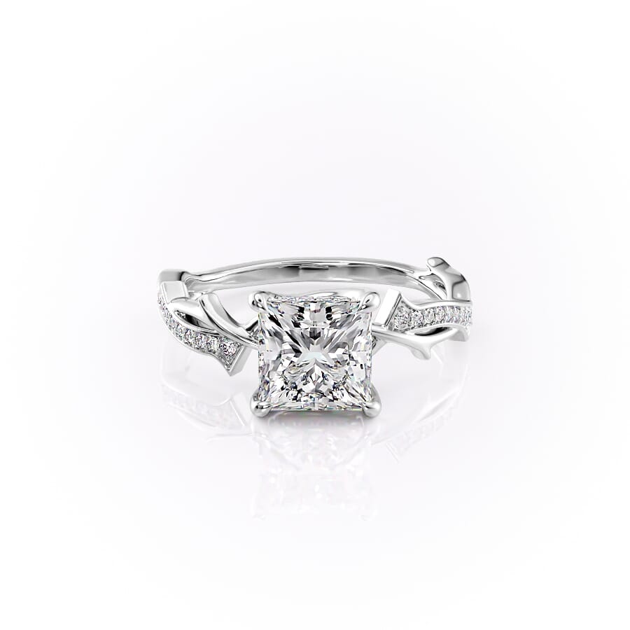 Prism Vine 2.20 Carat VVS Lab-Grown Princess Three-Stone Pave Engagement Ring in 18K White Gold Front View