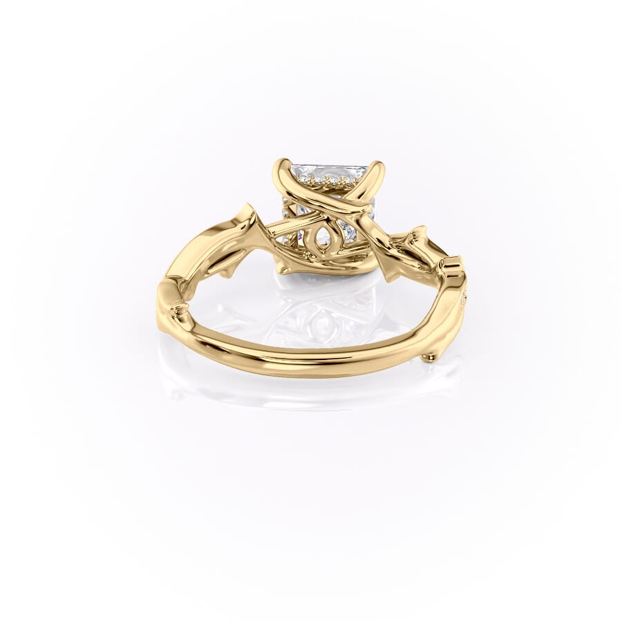Prism Vine 2.20 Carat VVS Lab-Grown Princess Three-Stone Pave Engagement Ring in 18K Yellow Gold Back View