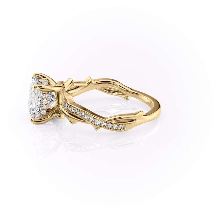 Prism Vine 2.20 Carat VVS Lab-Grown Princess Three-Stone Pave Engagement Ring in 18K Yellow Gold Left View